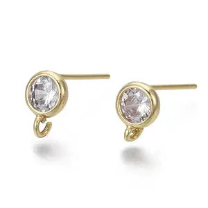 Brass Micro Clear Cubic Zirconia Stud Earring Findings