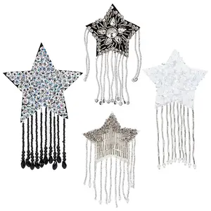 4Pcs 4 Style Star with Glass Bead Tassels Appliques