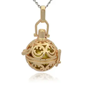 Golden Tone Brass Hollow Round Cage Pendants