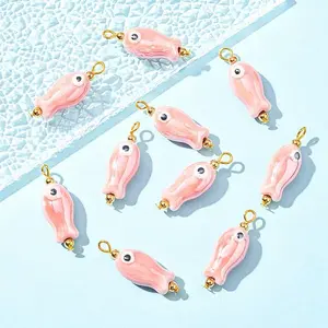 10Pcs Evil Eye Fish Shaped Glazed Porcelain Pendants