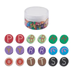 Handmade Polymer Clay Flat Round with Capital Letter Beads