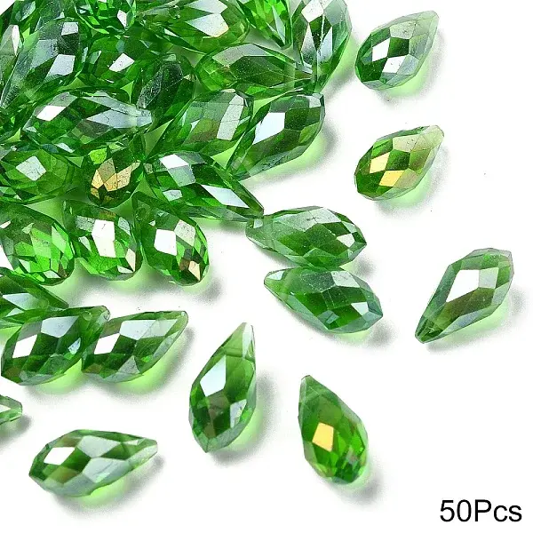50Pcs Electroplate Glass Faceted Teardrop Beads