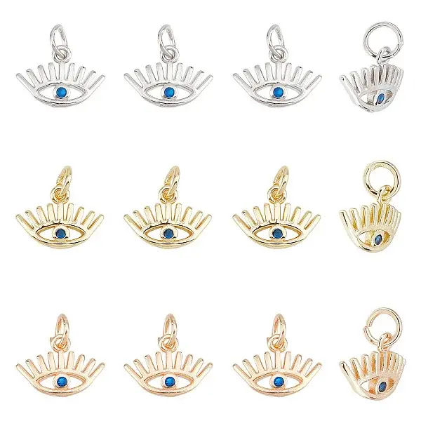 18Pcs 3 Colors Brass Micro Pave Blue Cubic Zirconia Charms