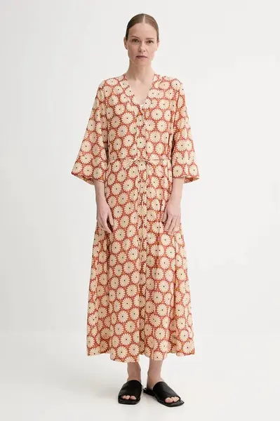 Bavlněné šaty Marc O'Polo hnědá barva, maxi, oversize, 504080921145