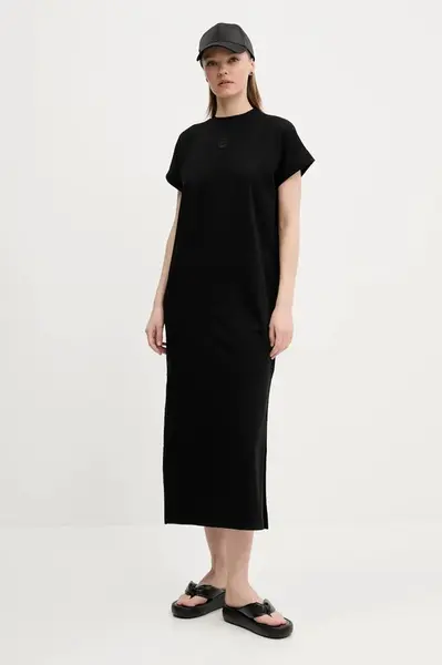 Bavlněné šaty Hugo Blue černá barva, maxi, oversize, 50540389