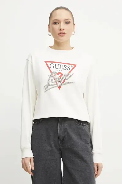 Mikina Guess dámská, bílá barva, s aplikací, W5RQ04 KB683