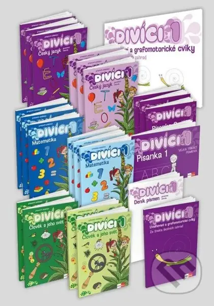 Divíci 1 - základní učitelský balíček - Český jazyk GM (vázané písmo) + Matematika + Člověk a jeho svět