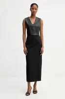 Šaty z vlněné směsi BOSS Drumialda černá barva, maxi, 50543504