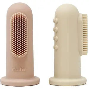 Mushie Finger Toothbrush dětský zubní kartáček na prst Shifting Sand/Blush 2 ks