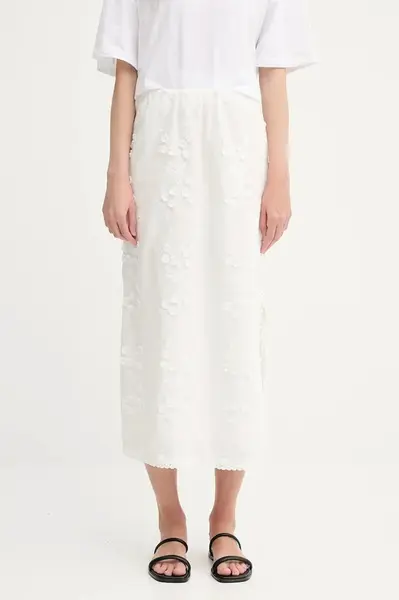 Bavlněná sukně MUNTHE URSA bílá barva, midi, 255121025522