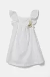 Dětské lněné šaty United Colors of Benetton bílá barva, mini, 43WBGV026