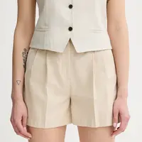 Šortky s příměsí lnu PS Paul Smith dámské, béžová barva, high waist, W2R.317T.P31282