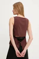 Lněná halenka Answear.LAB dámská, hnědá barva, hladká