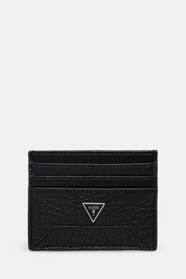 Kožené pouzdro na karty Guess BARCELLONA černá barva, SMBAGR LEA25