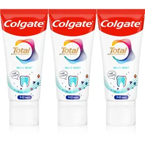 Colgate Total Junior Active Prevention Mild Mint zubná pasta pre dôkladné vyčistenie zubov a ústnej dutiny 3x50 ml