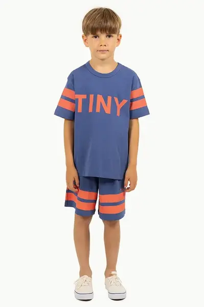 Dětské bavlněné šortky Tinycottons STRIPES LOGO SHORT tmavomodrá barva, s potiskem, SS25-139