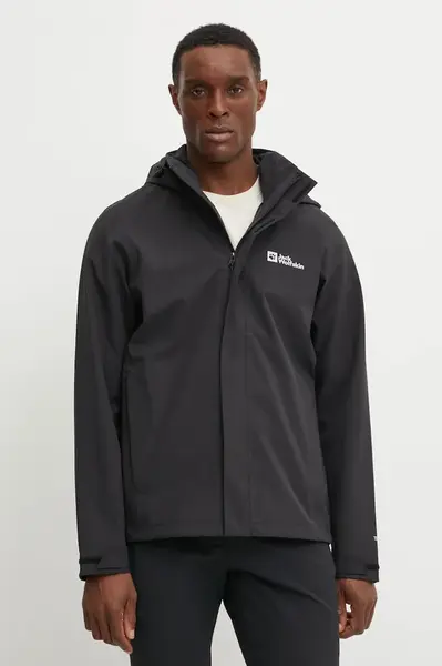 Nepromokavá bunda Jack Wolfskin Trailtime 2L pánská, černá barva, A63903