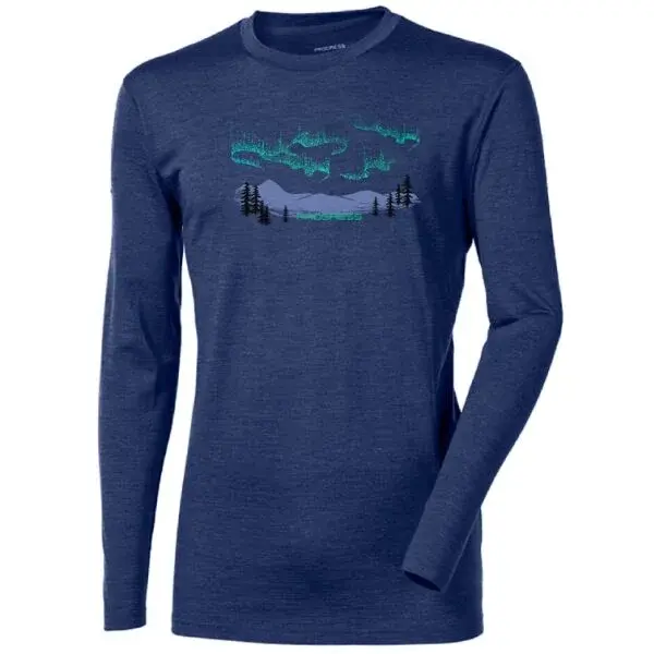 PROGRESS LOKI AURORA Pánske merino tričko s dlhým rukávom, tmavo modrá, veľkosť