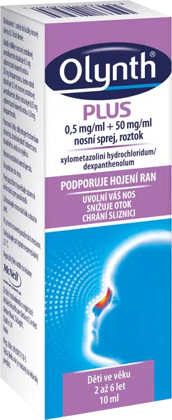 OLYNTH Plus 0,5 mg/ml + 50 mg/ml nosní sprej, roztok pro léčbu rýmy u dětí od 2 let, 10 ml