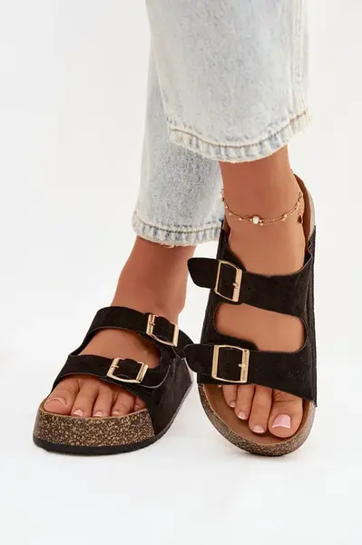 Dámske šľapky na korkovej platforme s prackami