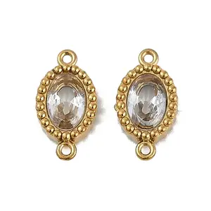 Ion Plating(IP) 304 Stainless Steel Cubic Zirconia Oval Links Connector Charms