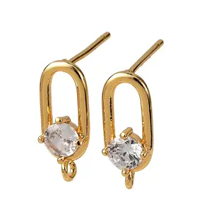 Brass Pave Clear Cubic Zirconia Stud Earring Findings