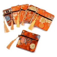 Chinese Brocade Tassel Zipper Jewelry Bag Gift Pouch