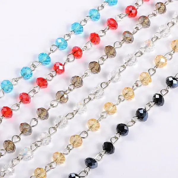 Handmade Rondelle Glass Beads Chains for Necklaces Bracelets Making