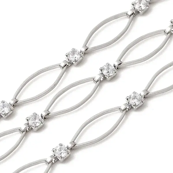 Handmade Brass Pave Clear Cubic Zirconia Horse Eye Link Chains