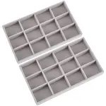 12 Grids Rectangle Wood Covered with Velvet Jewelry Trinket Display Trays