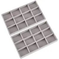 12 Grids Rectangle Wood Covered with Velvet Jewelry Trinket Display Trays