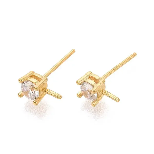 925 Sterling Silver & Clear Cubic Zirconia Stud Earring Findings