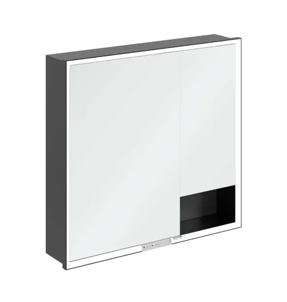 Villeroy & Boch My View+ - Zrcadlová skříňka s LED osvětlením 80x75x17 cm, 2 dvířka, grafit/matná černá B48280VR