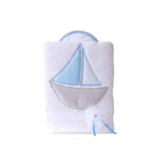 Mamo Tato Oboustranná chlupáčková dečka s vyšívkou 75 x 90 cm, Lodička, bílá/modrá