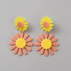 Acrylic Sunflower Dangle Stud Earrings