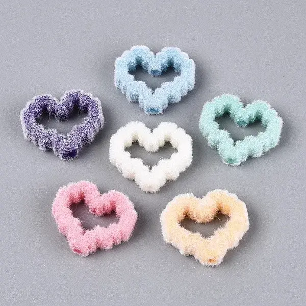 Flocking Opaque Acrylic Heart Beads