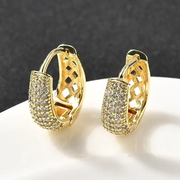 Brass Micro Pave Clear Cubic Zirconia Oval Hoop Earrings