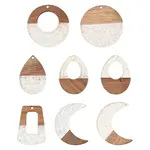 16Pcs 8 Styles Epoxy Resin & Walnut Wood Pendants