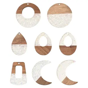 16Pcs 8 Styles Epoxy Resin & Walnut Wood Pendants