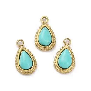 Real 14K Gold Plated Synthetic Turquoise Teardrop Charms