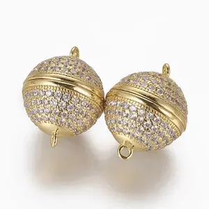 Brass Micro Pave Cubic Zirconia Magnetic Clasps with Loops