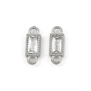 304 Stainless Steel Pave Clear Cubic Zirconia Rectangle Links Connector Charms
