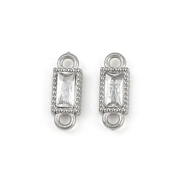 304 Stainless Steel Pave Clear Cubic Zirconia Rectangle Links Connector Charms