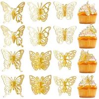 12Pcs 6 Styles Acrylic Mirror Butterfly Cupcake Toppers