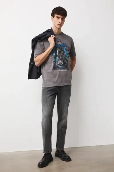 Bavlněné tričko Medicine pánské, šedá barva, s potiskem