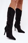 Dámske čižmy na podpätku z eko semišu