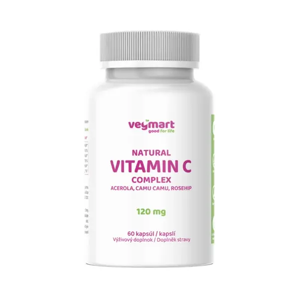 Vegmart Prírodný vitamín C 120 mg - Acerola, Camu camu, Šípky, 60 kapsúl