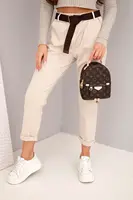 Kesi Włoski Dámske bavlnené nohavice s opaskom a srolovanou nohavicou béžové