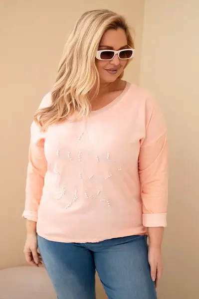 Plus size halenka s potiskem a perlami