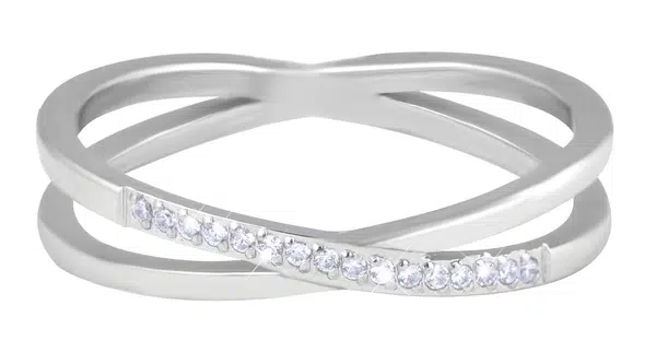 Troli Jemný dvojitý prsteň z ocele s čírymi zirkónmi Silver 52 mm